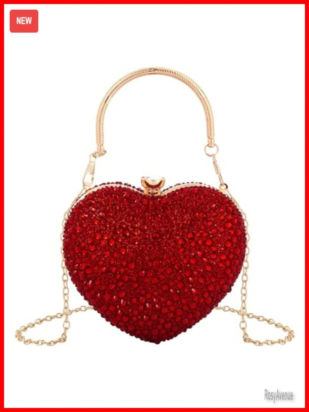 Heart Shaped Acrylic Clutch Evening Bag Mini Chain Purse Rhinestone